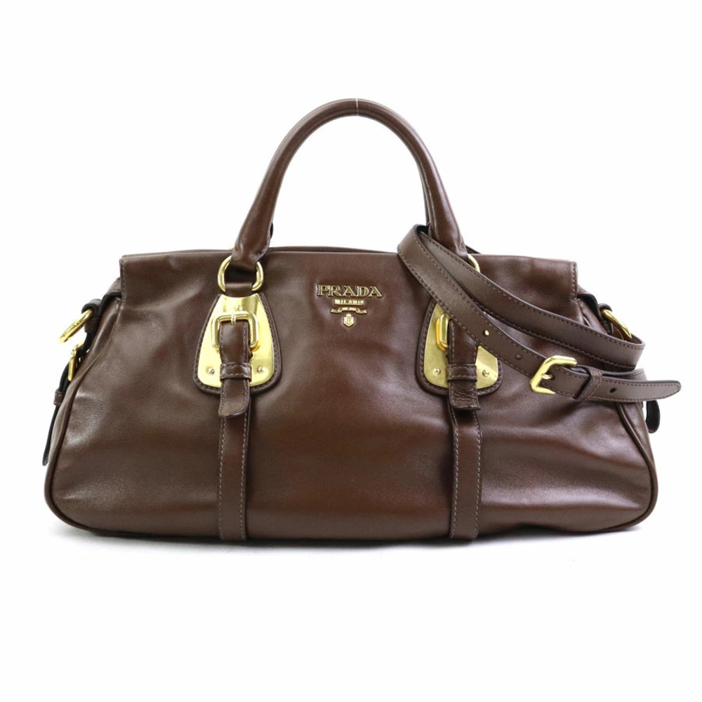 Prada Soft Calf Leather Convertible Top Handle Bag brown